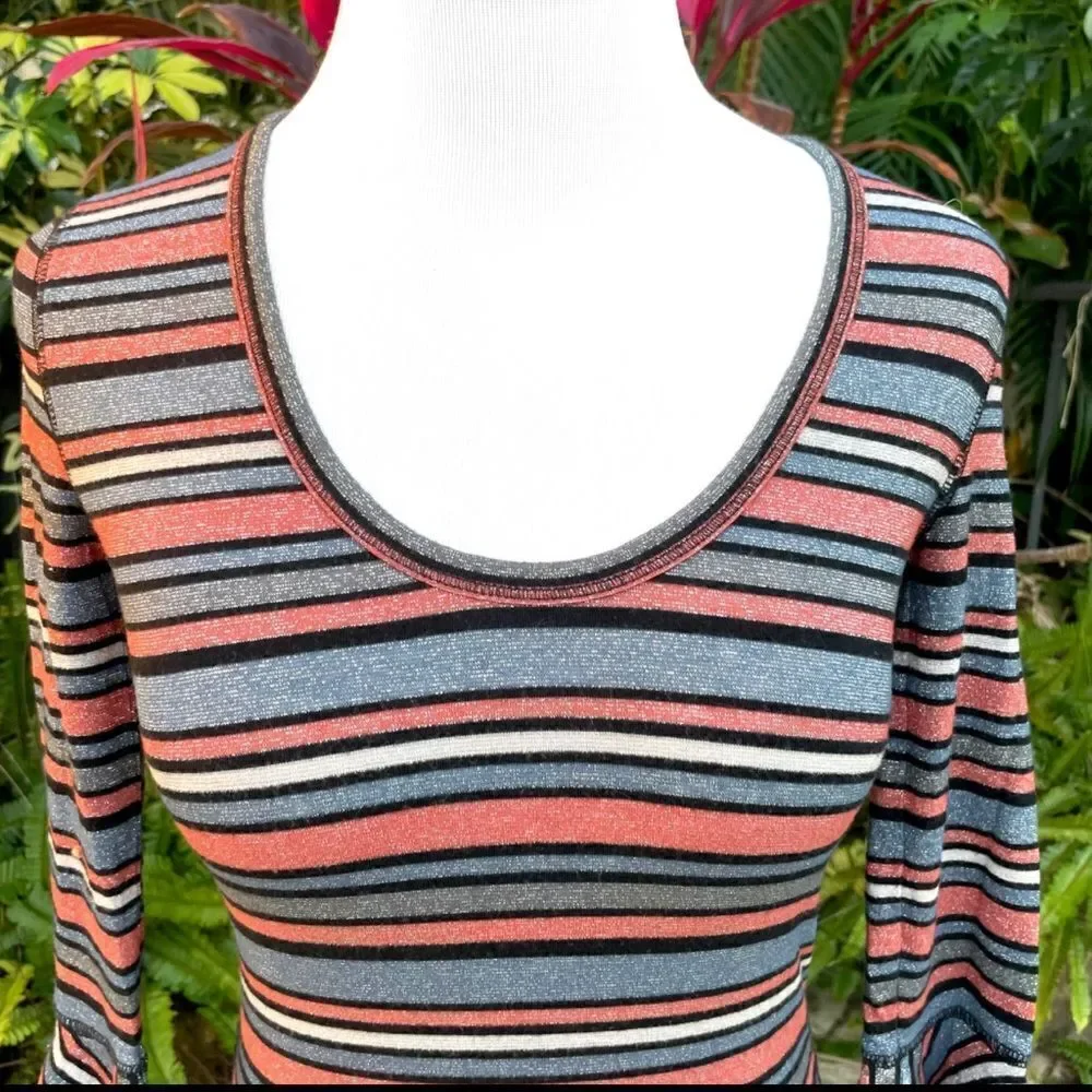Free People Fitted Striped Shimmer Top